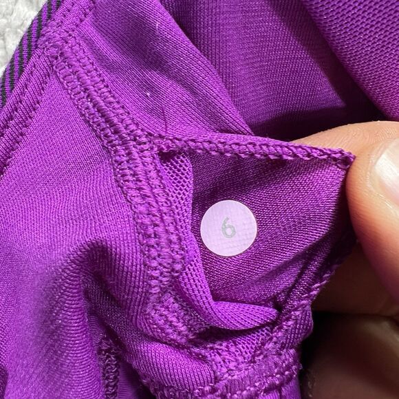 Lululemon Power Y Tank Top Sz 6 Purple Stripe Criss Cross Back Built In Bra Yoga - Picture 5 of 11
